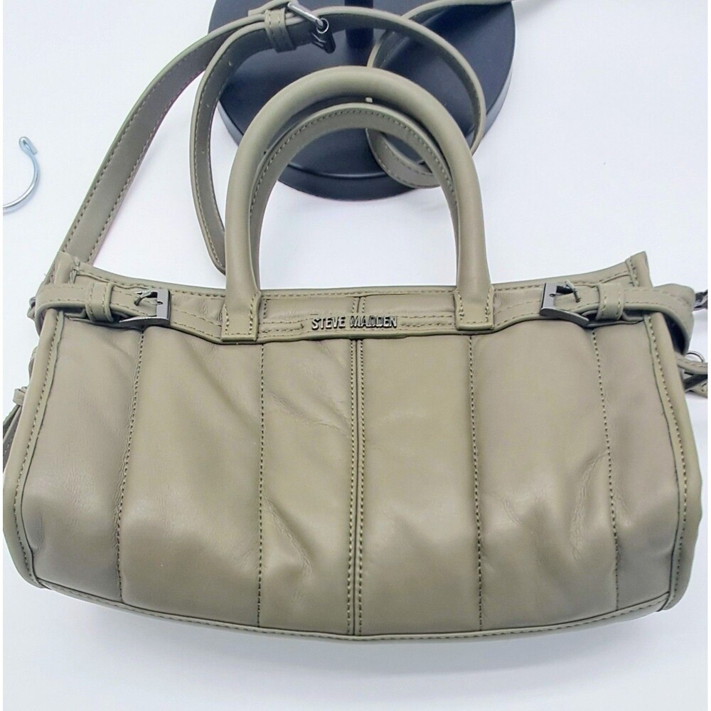 Steve Madden BBABI Quilted Leather Satchel Crossbody Shoulder Bag Olive Green